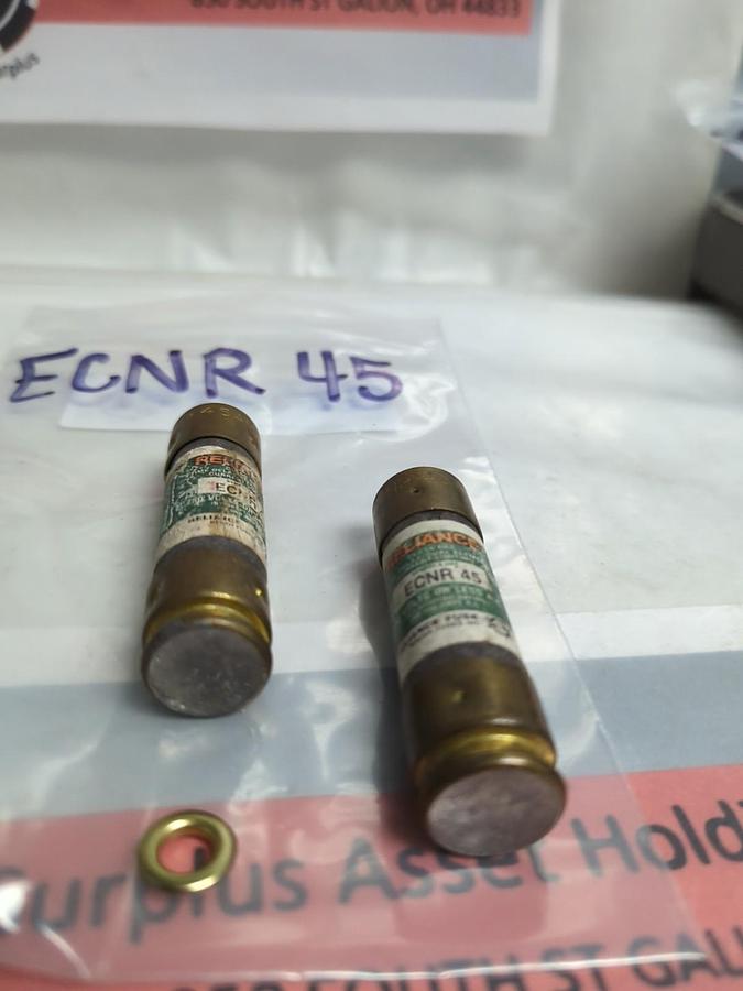 Used RELIANCE,ECNR45,TIME DELAY 45 AMP FUSE LOT OF 2 PRE-OWNED