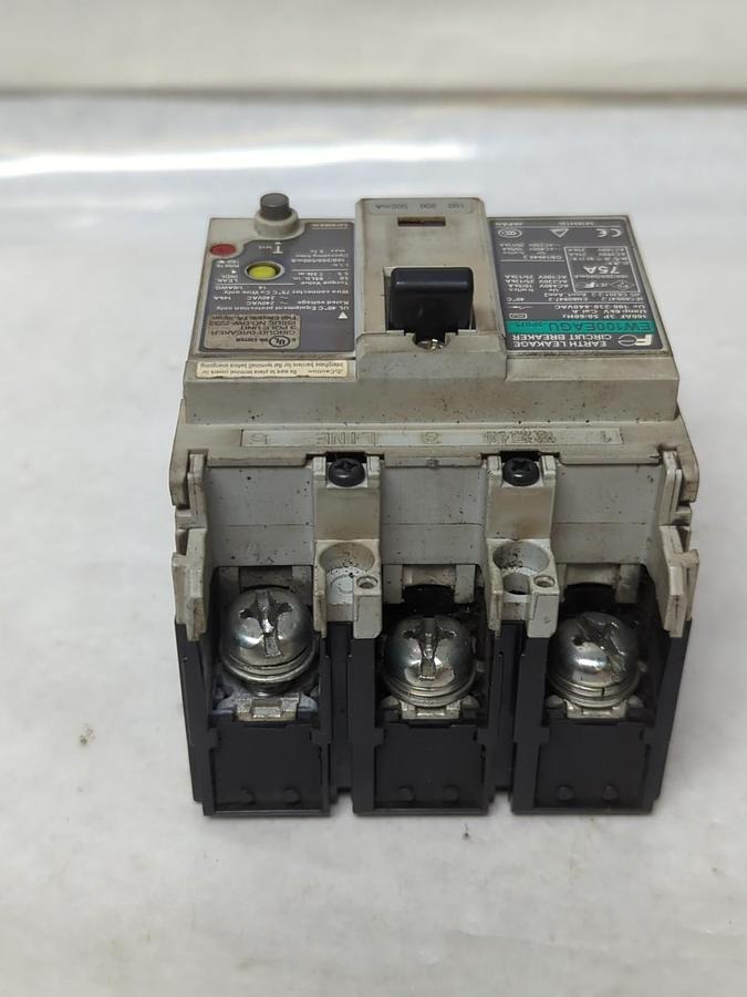 Used FUJI,EW100EAGU-3P075,EARTH LEAKAGE CIRCUIT BREAKER 75 AMP 3-POLE PRE-OWNED