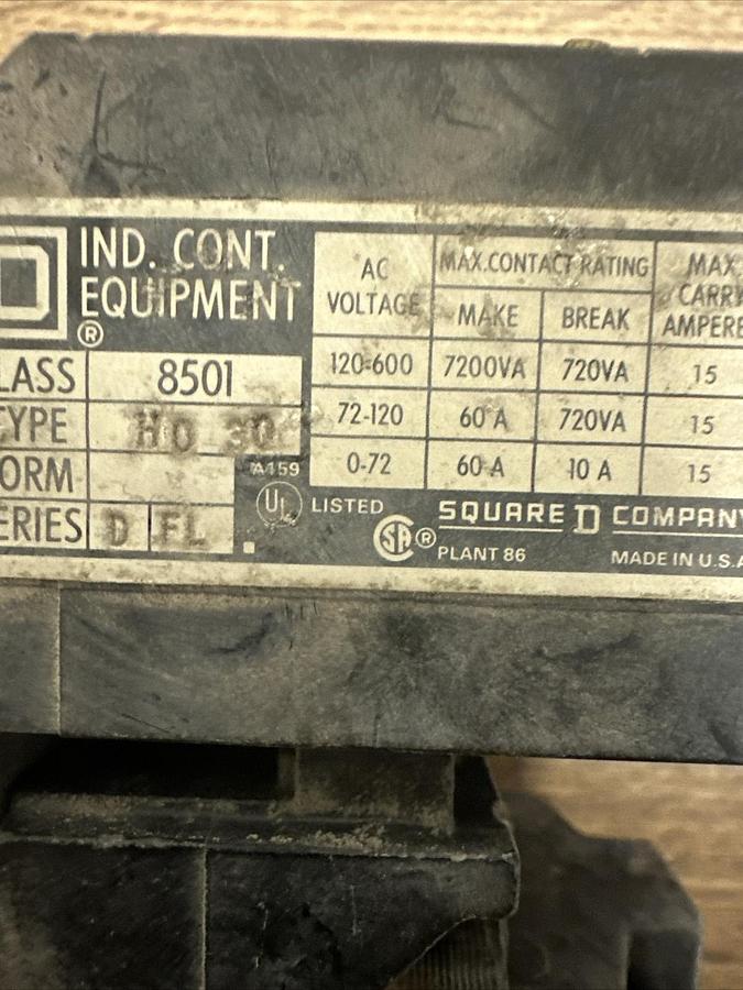Used Square D,8501-HO30,Industrial Contactor