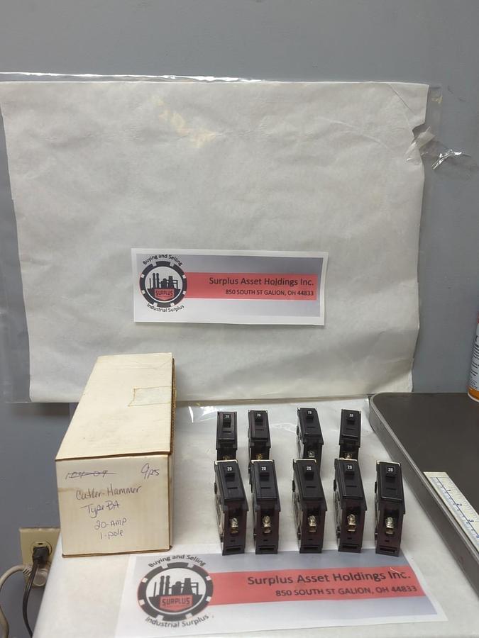 Used CUTLER-HAMMER,TYPE BA,CIRCUIT BREAKER 20 AMP 1-POLE LOT OF 9 PRE-OWNED