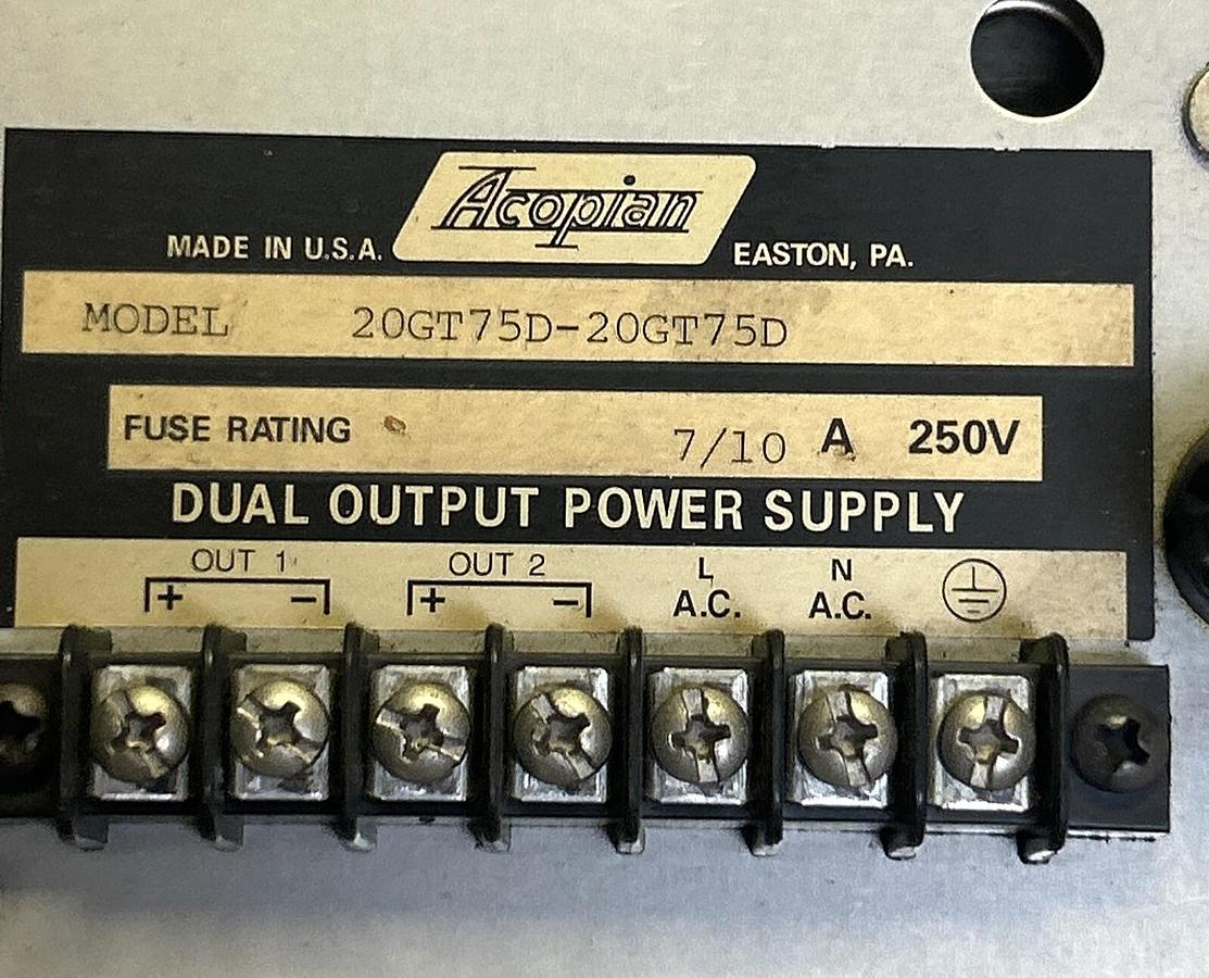 Used ACOPIAN,20GT75D-20GT75D,DUAL OUTPUT POWER SUPPLY