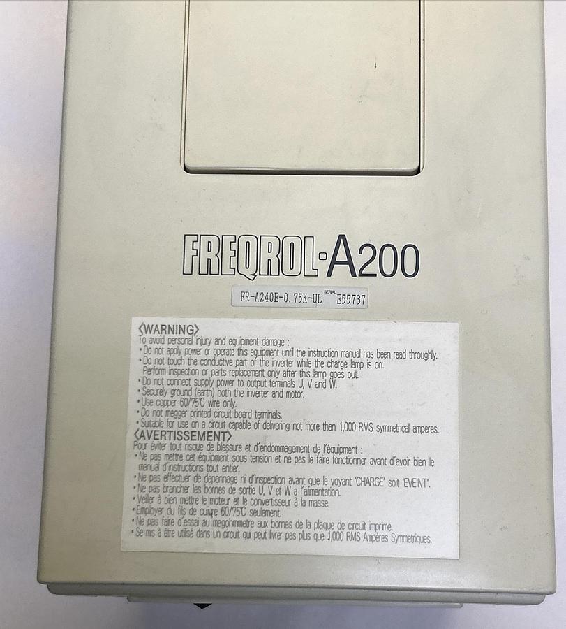 Used MITSUBISHI,FR-A240E-0.75K-UL,INVERTER DRIVE 1HP