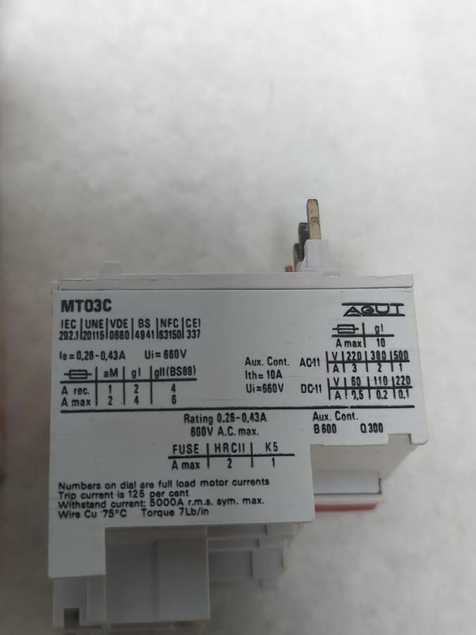 JOSLYN CLARK,MT03C,OVERLOAD RELAY AGUT 26-0 4A 600V NOS