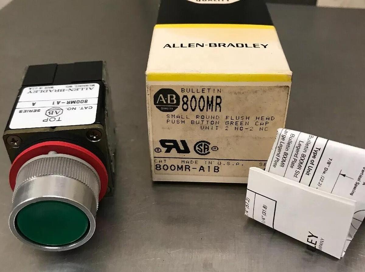 Allen Bradley,800MR-A1B,Small Round Flush Head Green Push Button Unit