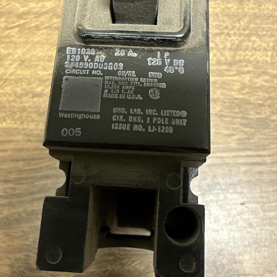 Used Westinghouse,EB1020,20A 120VAC 1Pole Circuit Breaker
