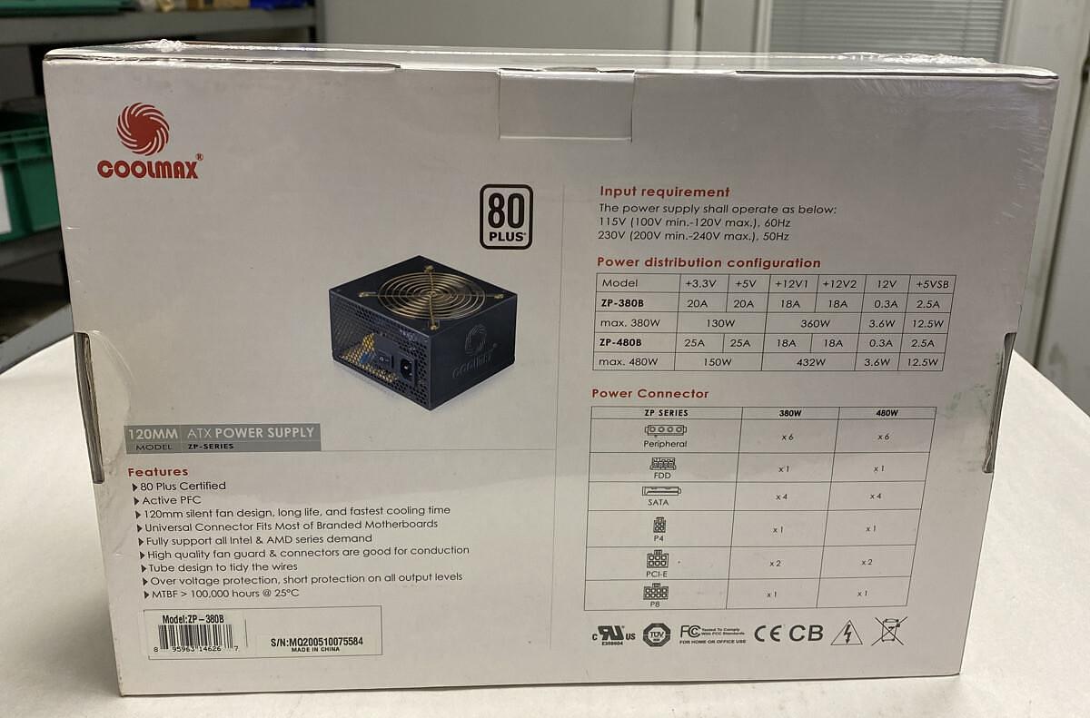 Used CoolMax ZP Series 120MM ATX Power Supply | 380 W | 14626 | 0895963146267