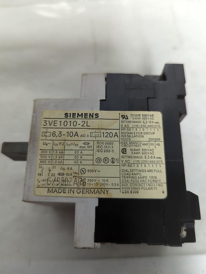 Used SIEMENS,3VE1010-2L,MOTOR STARTER PRE-OWNED