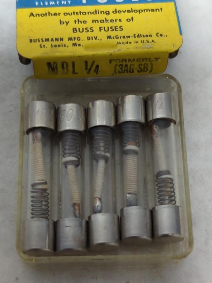 COOPER BUSSMANN,MDL 1/4,GLASS FUSE PACK OF 5 NOS
