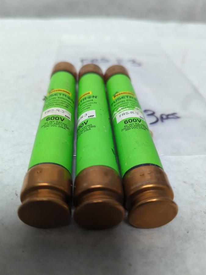 Used COOPER BUSSMANN,FRS-R-3,FUSETRON 3 AMP FUSE LOT OF 3 PRE-OWNED