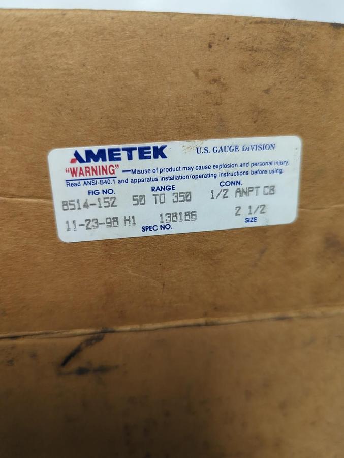 AMETEK,8514-152,TEMPERATURE GAUGE 50 TO 350 1/2 ANPT CB NOS