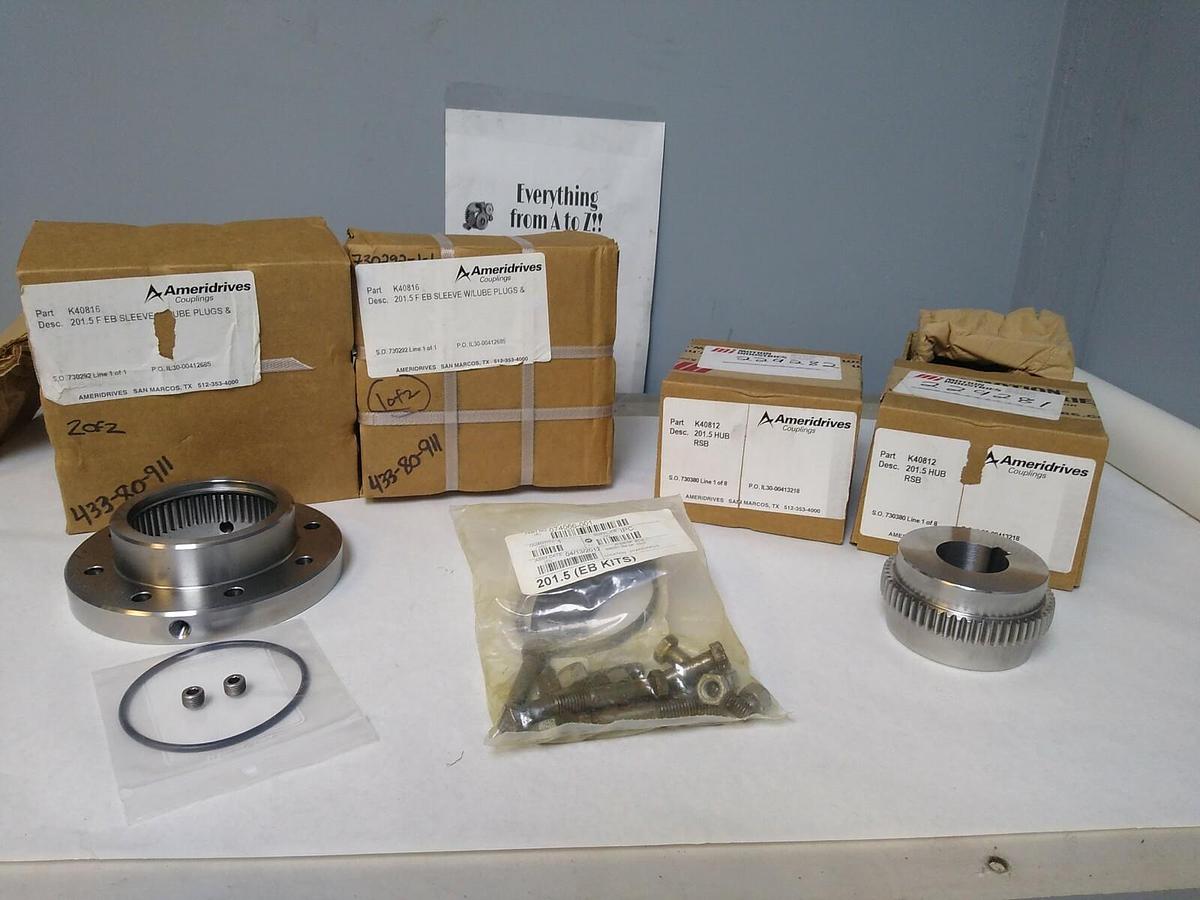 Used AMERIDRIVES,K410812 -201.5  K40816-201.5 EB,2 SLEEVES+2  HUBS AND HARDWARE KIT