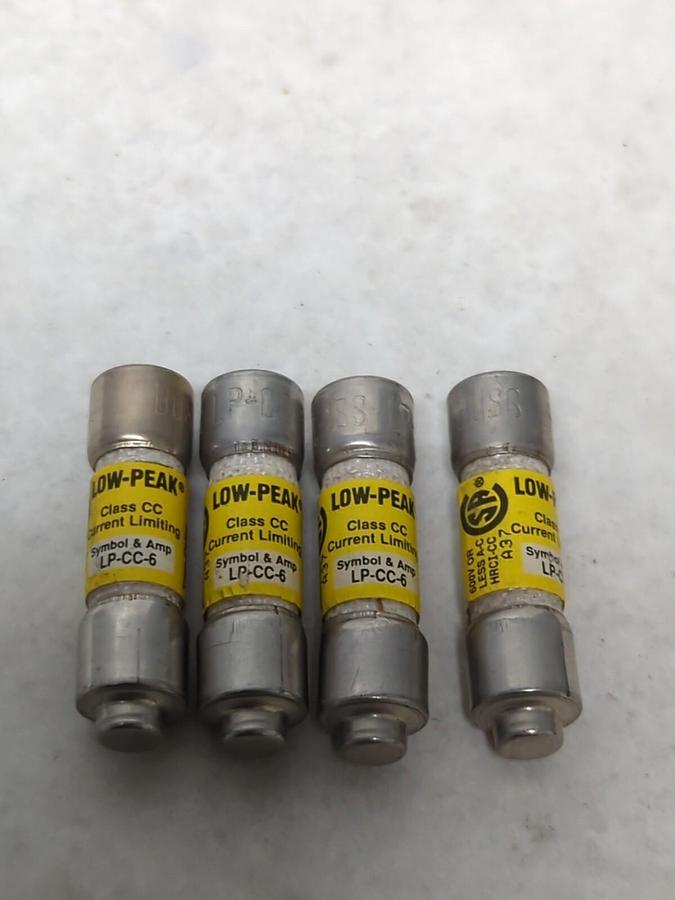 COOPER BUSSMANN,LP-CC-6,LOW-PEAK 6 AMP FUSE LOT OF 4 NOS