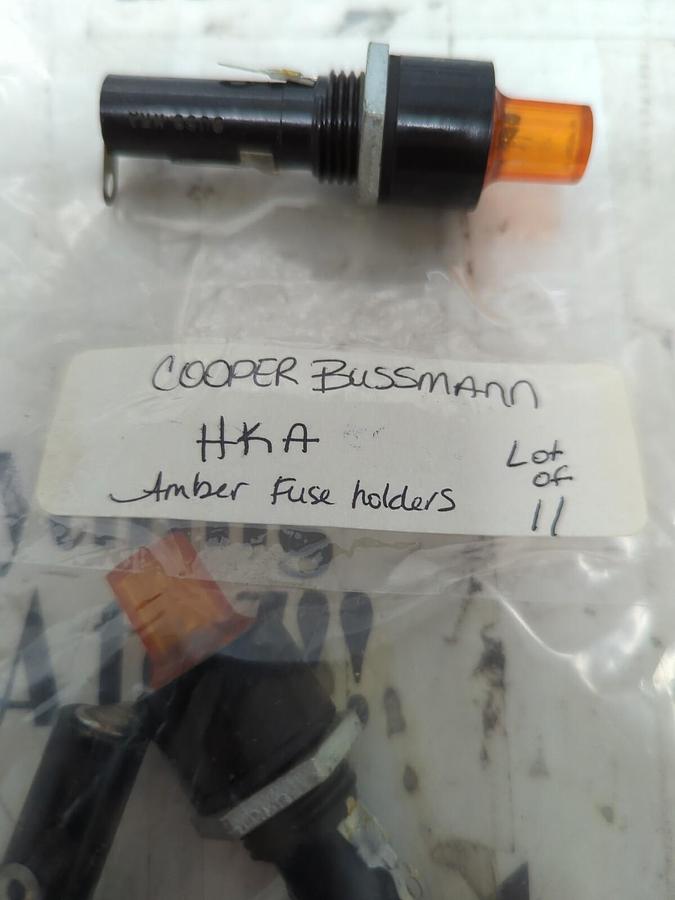 COOPER BUSSMANN,HKA,INCANDESENT AMBER OCTAGON PANEL MOUNT FUSE HOLDERS LOT OF 11