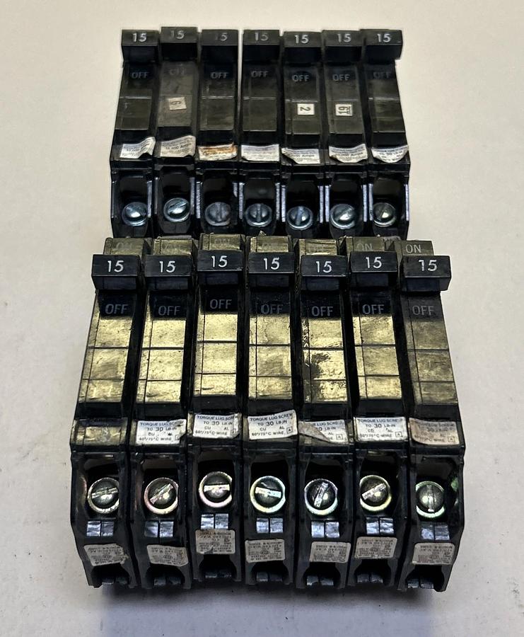Used GENERAL ELECTRIC,THQP115,CIRCUIT BREAKER 15A 120/240V 1P LOT OF 14