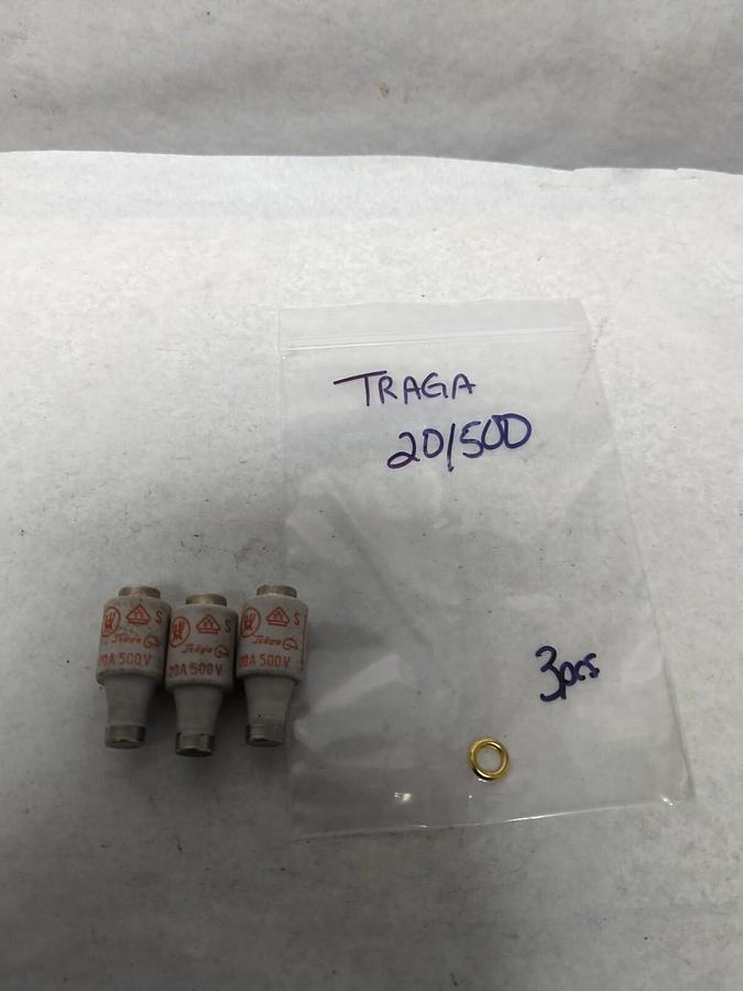 Used TRAGA,20/500,CERAMIC BOTTLE FUSE LOT OF 3 PRE-OWNED
