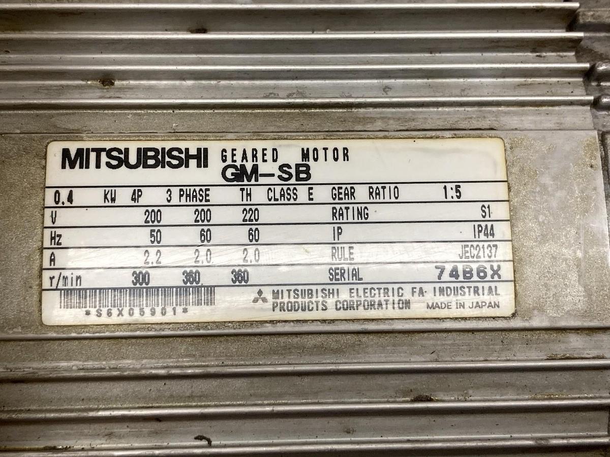 Used Mitsubishi,GM-SB,3-Phase Geared Motor Class E 0.4KW 4P Ratio 1:5