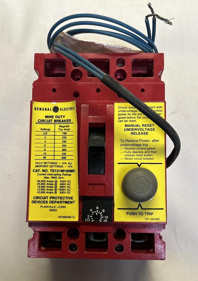 Used GENERAL ELECTRIC,TE131M100MD,CIRCUIT BREAKER 100A 600V 3P