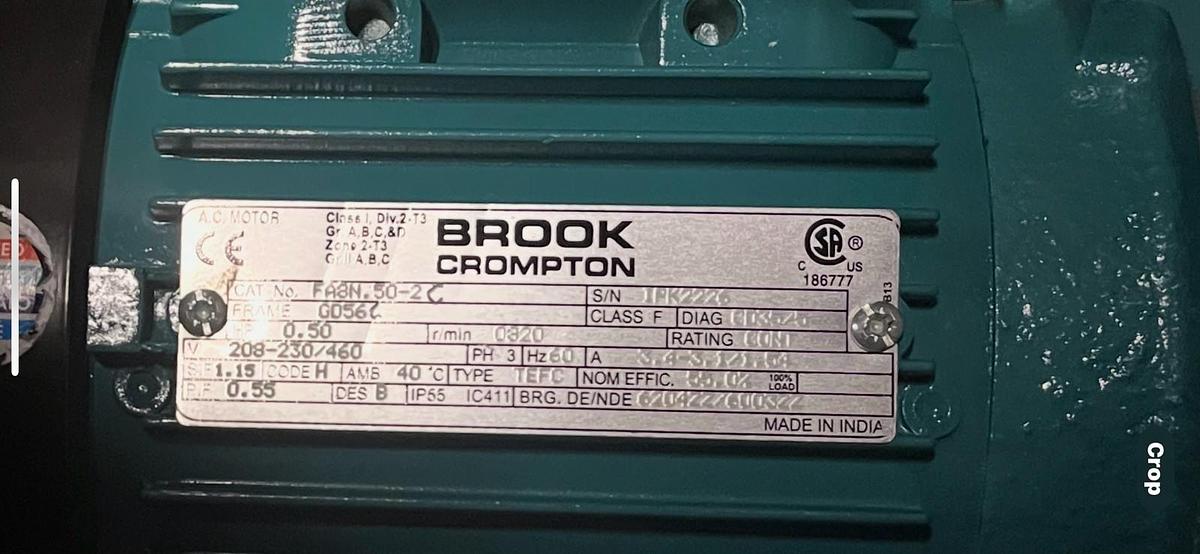 BROCK CROMPTON,FA8N.50-2C,ELECTRIC MOTOR 1/2HP 820RPM 230/460V 3PH GD56C