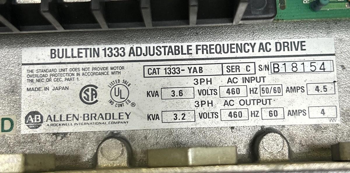 Used ALLEN BRADLEY,1333-YAB,ADJUSTABLE FREQUENCY AC DRIVE