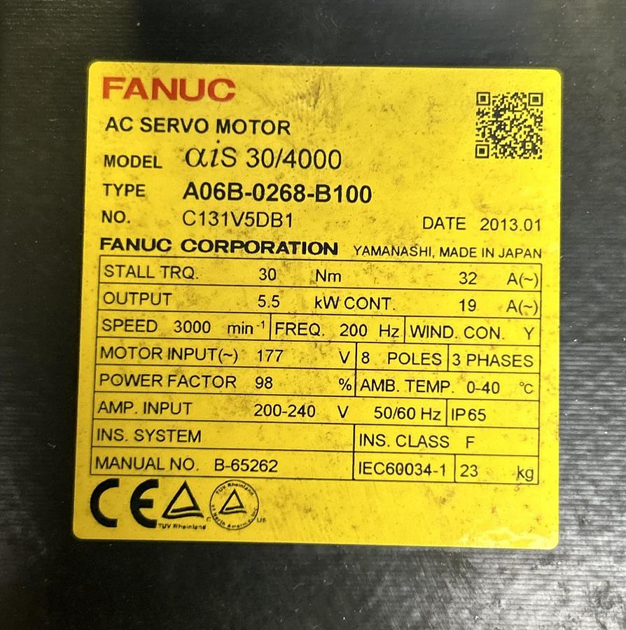 Used FANUC,A06B-0268-B100,AC SERVO MOTOR