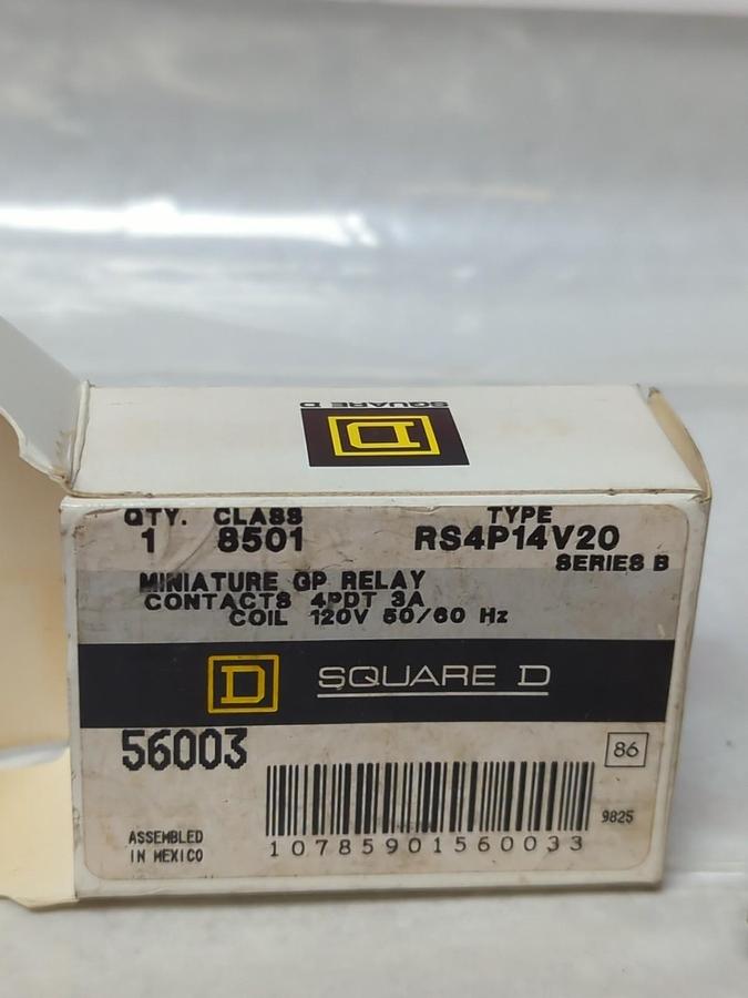 SQUARE D,8501-RS4P14V20,RELAY 120V 50/60HZ 3A SERIES B NOS