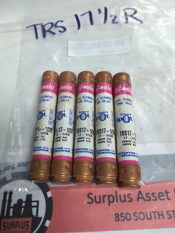 Used FERRAZ SHAWMUT,TRS17-1/2R,SMART-SPOT 17-1/2 AMP FUSE LOT OF 5 PRE-OWNED