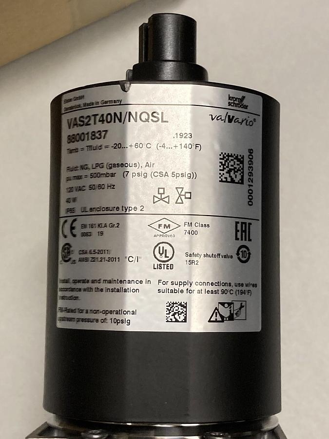 Krom Schroder,VAS2T40N/NQSl,Gas Solenoid Valve 120 VAC 50/60 Hz