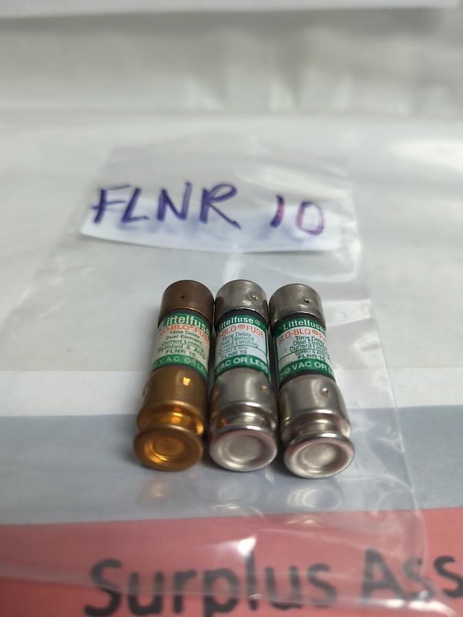 Used LITTELFUSE,FLNR-10,SLO-BLO 10 AMP FUSE LOT 3 OF PRE-OWNED