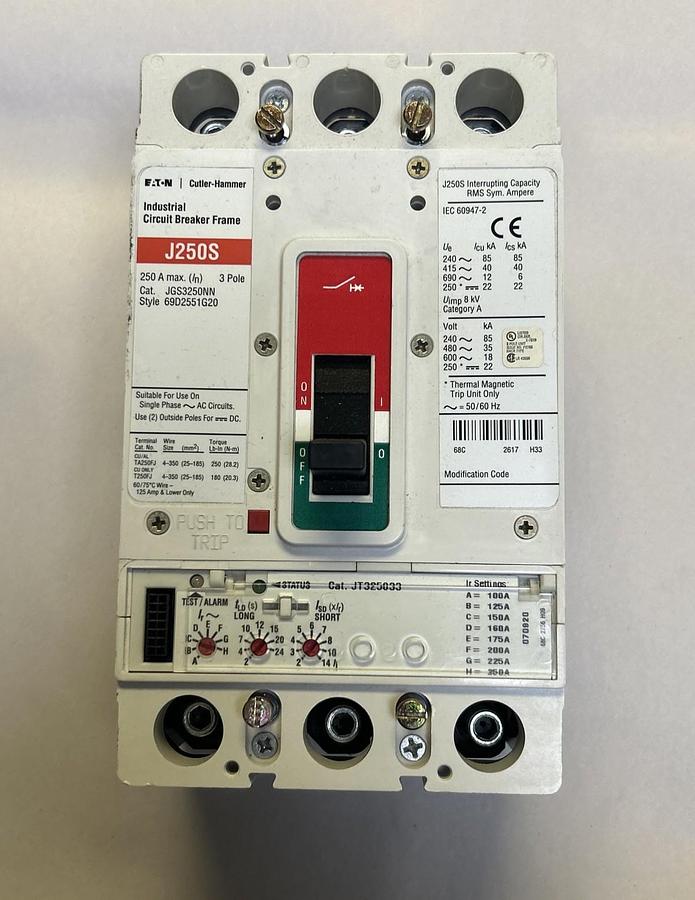 Used EATON,JGS3250NN,CIRCUIT BREAKER 250A 6000V 3P