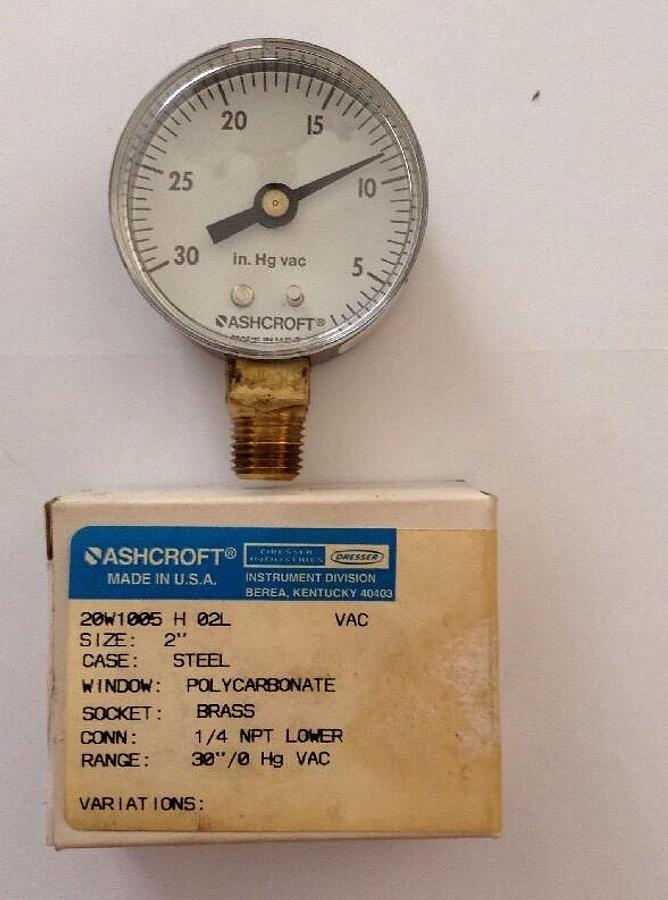 Ashcroft,20W1005 H02L,Two Inch Vac Gauge Dry