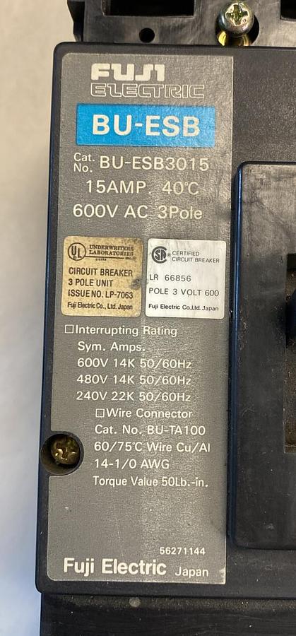 Used FUJI,BU-ESB3015,Circuit Breaker 15AMP 600V