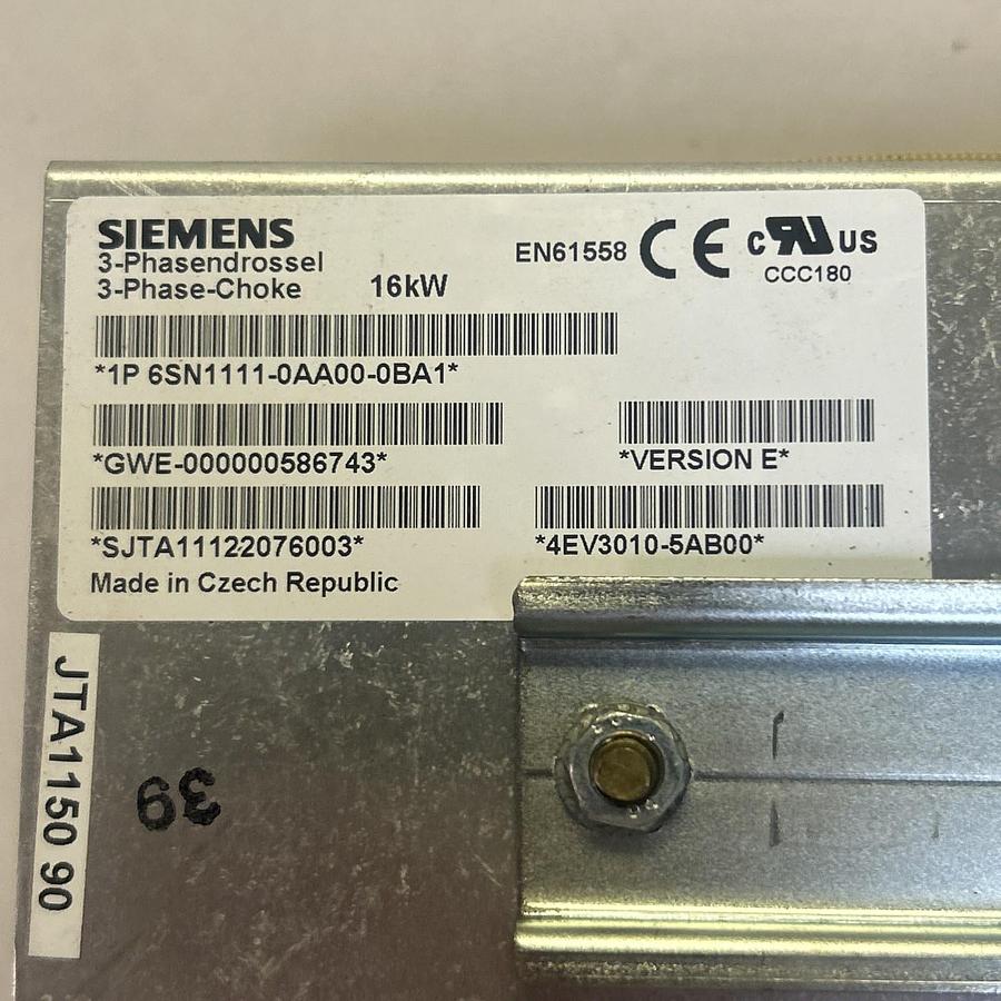 Used SIEMENS,6SN1111-0AA00-0BA1,LINE REACTOR 3PH 16KW