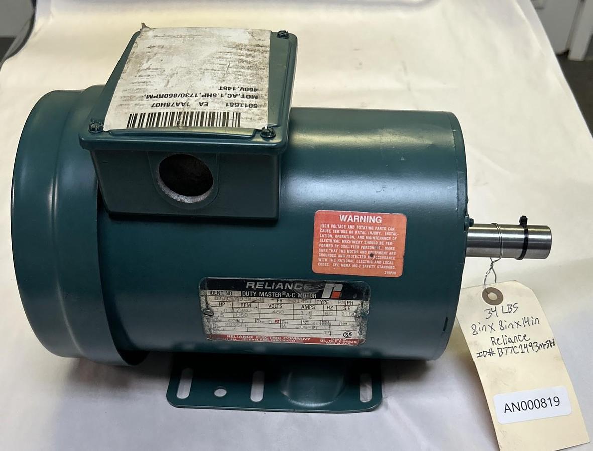 Used RELIANCE,B77C1493M-SH,AC MOTOR 1/HP 1730RPM 460V FJ145T FRAME