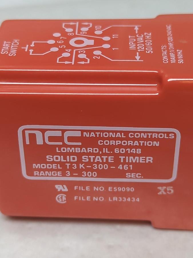 NATIONAL CONTROLS,T3K-00300-461,SOLID STATE TIMER 3-300SEC. 120VAC NOS