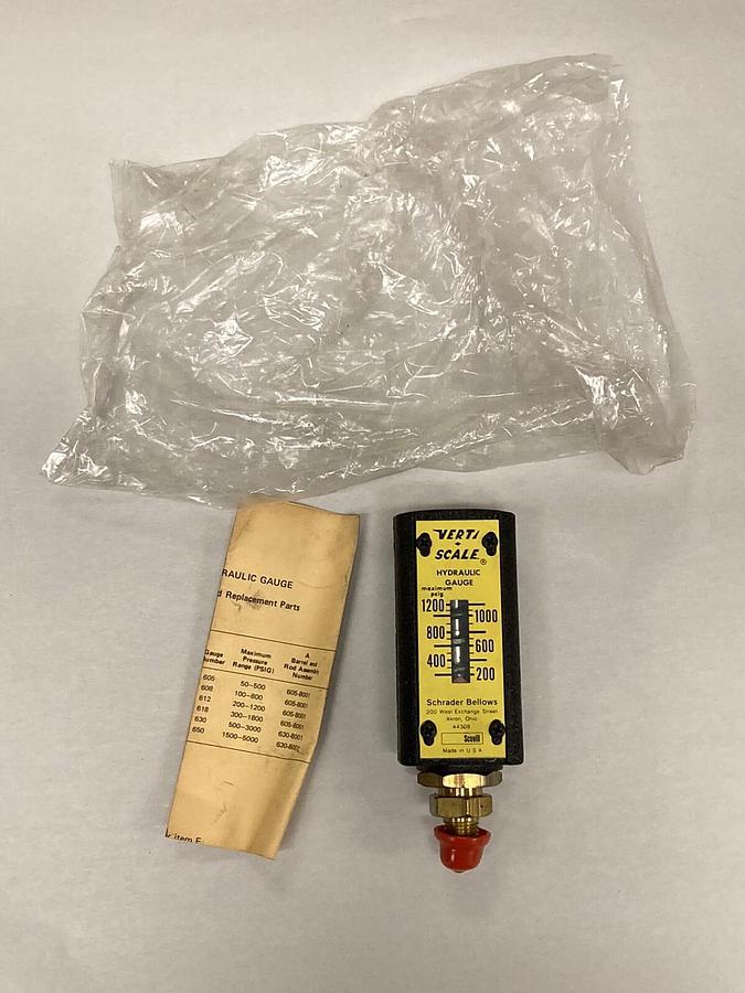 Schrader Bellows,1200-200,Vert Scale Hydraulic Gauge