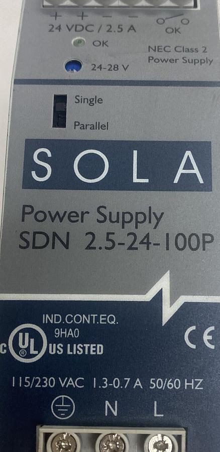 Used SOLA,SDN 2.5-24-100P,Power Supply  24VDC 2.5A
