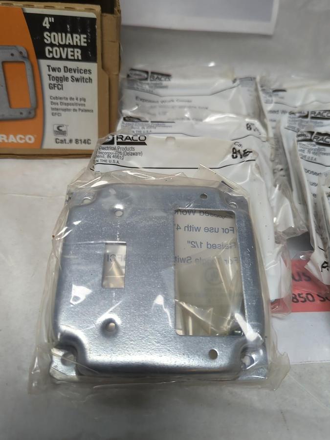 HUBBELL RACO,814C,TWO DEVICES TOGGLE SWITCH GFCI 4 INCH SQUARE COVER 10 PCS BOX