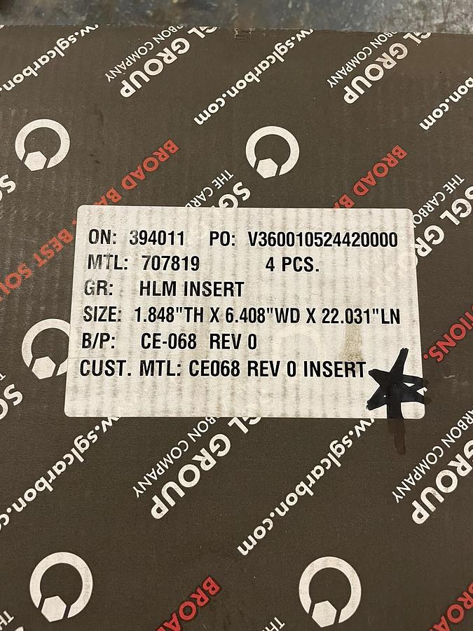 Used SGL Group Carbon Company,707819,HLM INSERT 4 PIECES SIZE 1.848 X 6.408 X22.031
