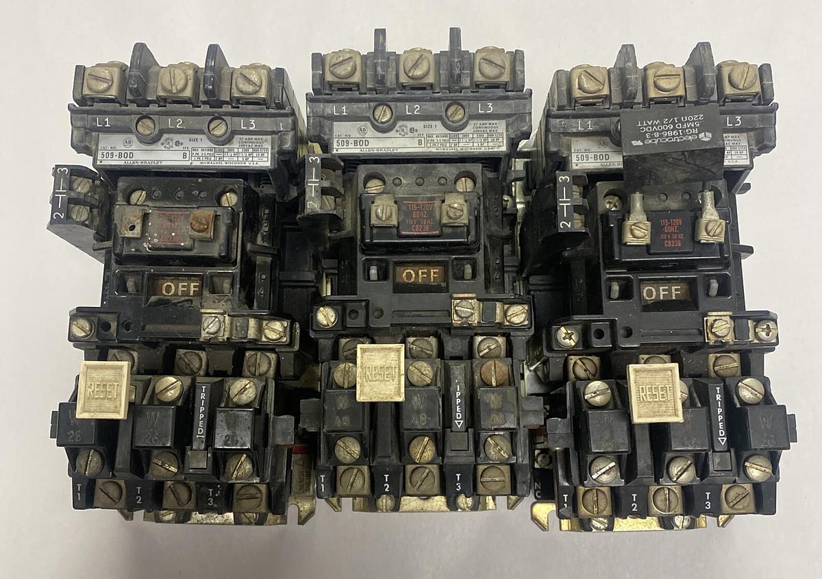 Used Allen-Bradley,509-B0D,Series B Size 1 Starter 27AMP 600V 120V Coil Lot Of 3