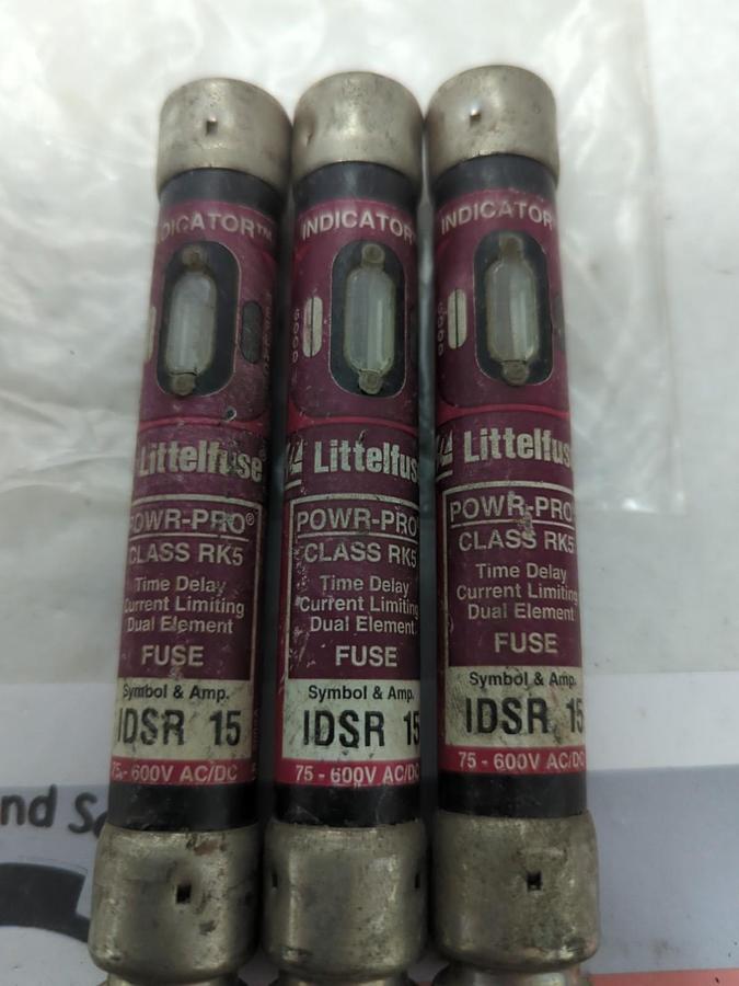 Used LITTELFUSE,IDSR-15,INDICATOR 15 AMP FUSE LOT OF 3 PRE-OWNED