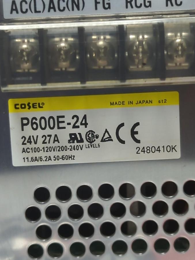 Used COSEL,P600E-24,POWER SUPPLY 24V 27A PRE-OWNED