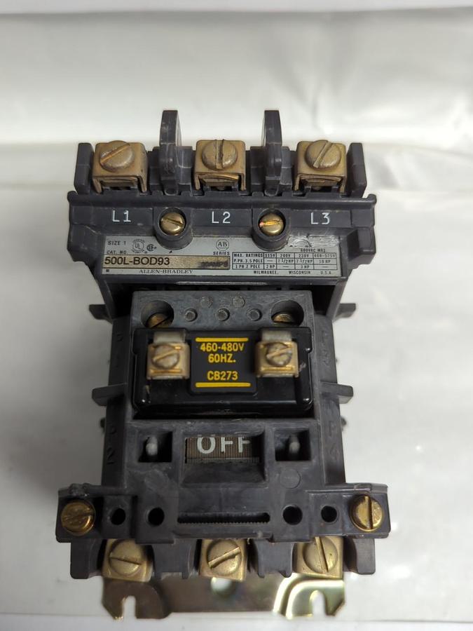 Used ALLEN BRADLEY,500L-BOD93,SIZE 1 LIGHTING CONTACTOR PRE-OWNED