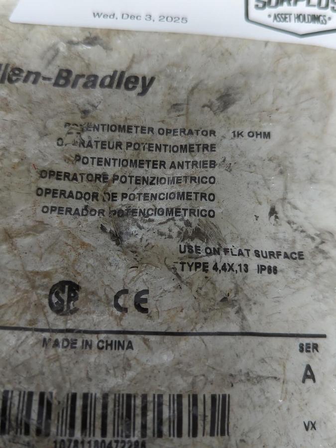 ALLEN BRADLEY,800P-POT3,SERIES A POTENTIOMETER OPERATOR NOS