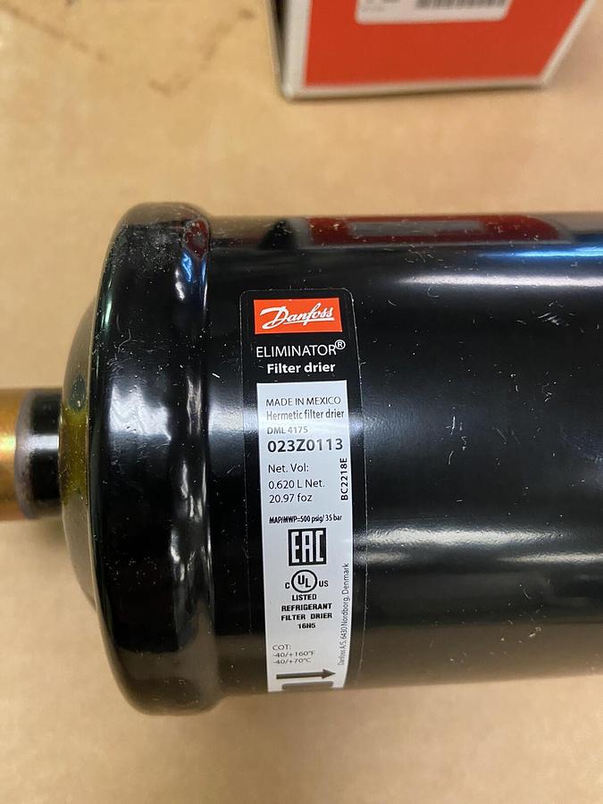 Used DanFoss Eliminator,DML4175,Filter Drier 023Z0113 7/8 INCH Solder ODF Dryer