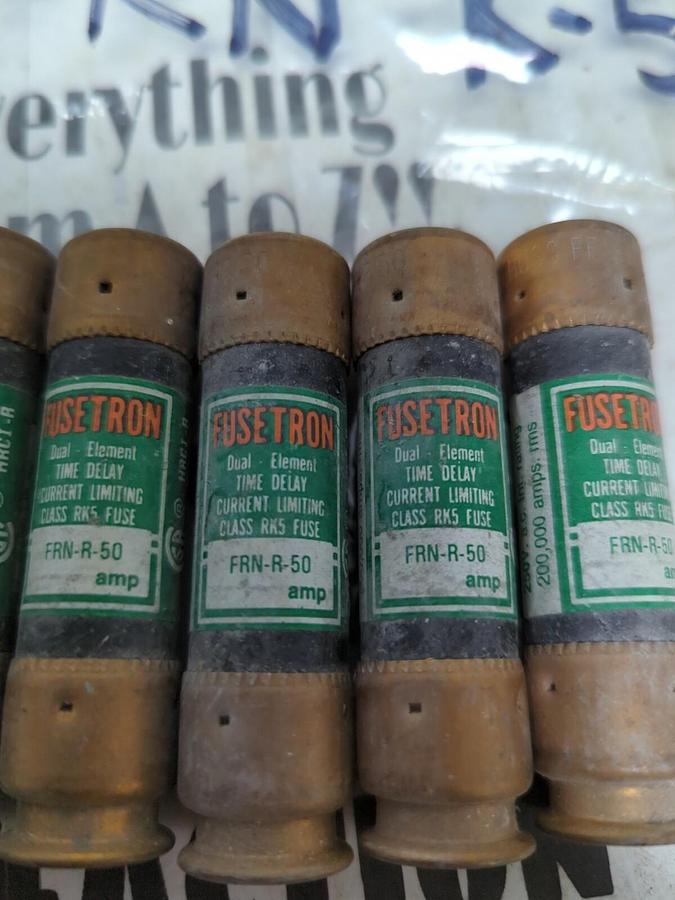 COOPER BUSSMANN,FRN-R-50,FUSETRON 50 AMP FUSES LOT OF 5 NOS