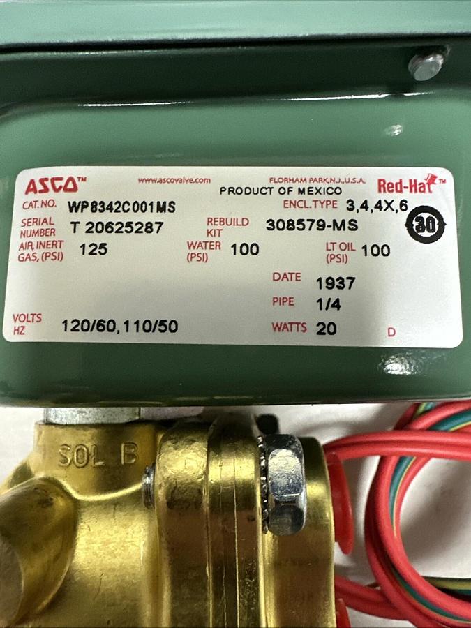 Asco,WP8342C001MS,Solenoid Valve 120V/60-110/50 1/4"NPT