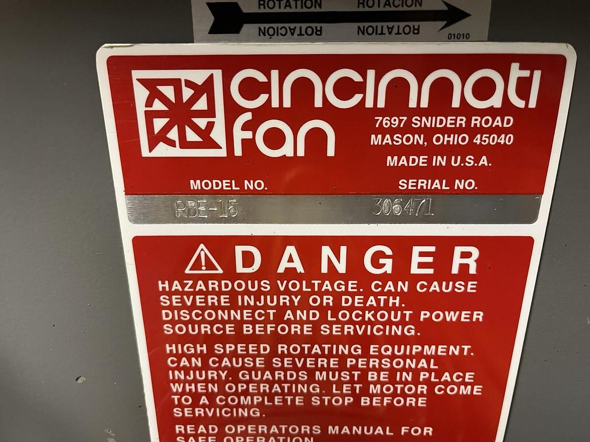 CINCINNATI FAN,RBE-15,RADIAL BLADE EXHAUSTER 15HP 3PH 1765RPM