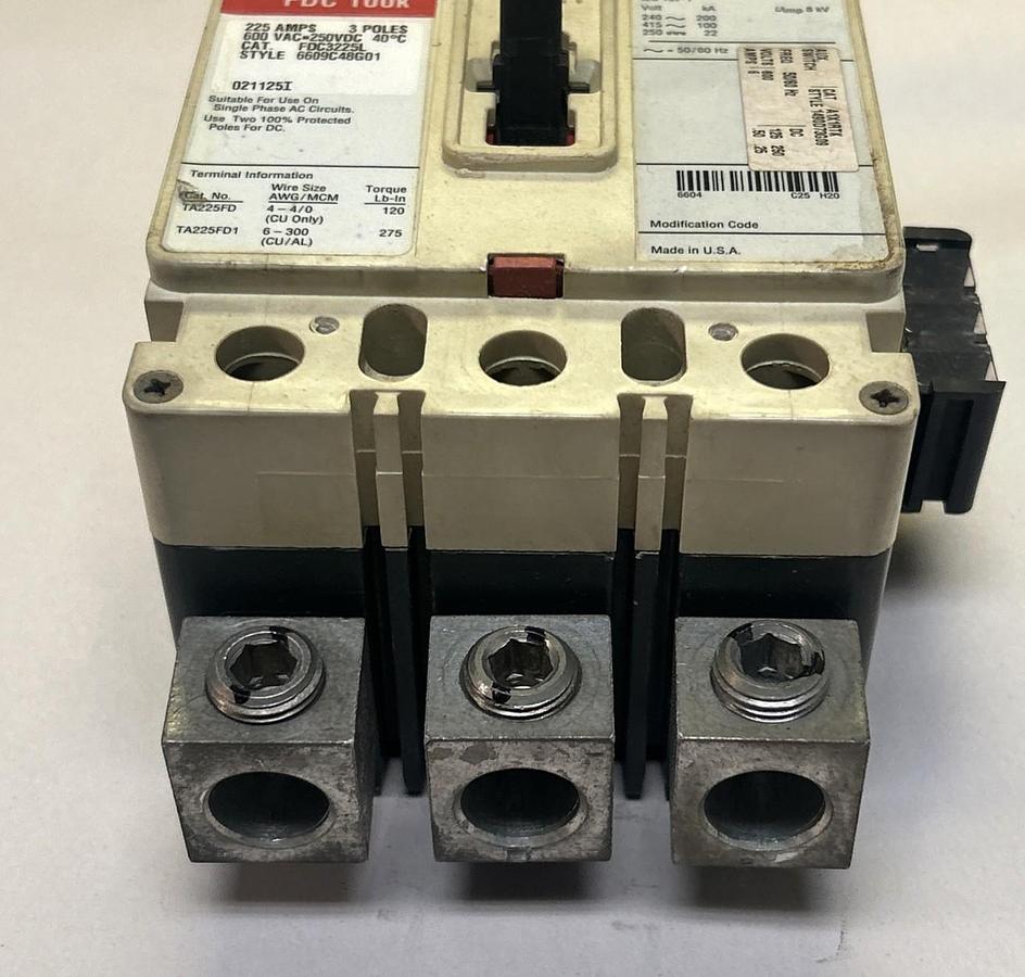 Used CUTLER-HAMMER,FDC3225L,CIRCUIT BREAKER 225A 600V 3P