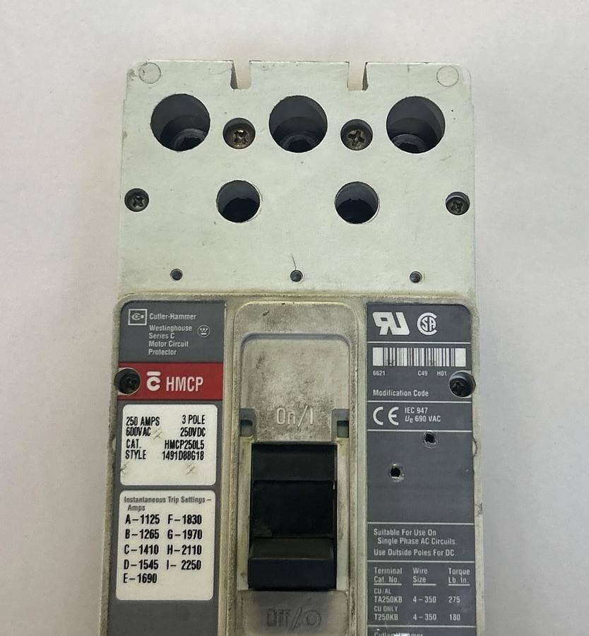 Used CUTLER-HAMMER,HMCP250L5,CIRCUIT BREAKER 250A 600V 3P