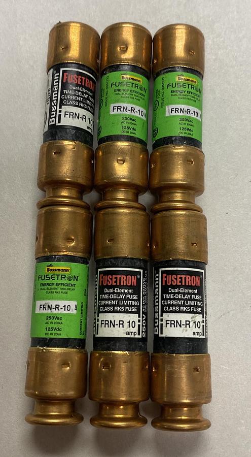COOPER BUSSMANN,FRN-R-10,FUSETRON 10 AMP FUSE LOT OF 6 NEW NO BOX